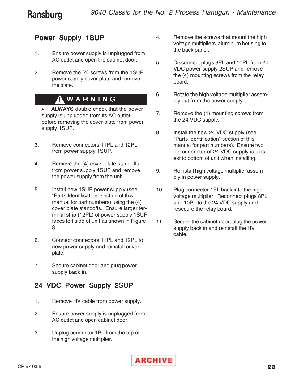 Ransburg 9040 Classic Power Supply _NO2 Gun 76657-14, -142 User Manual | Page 27 / 40