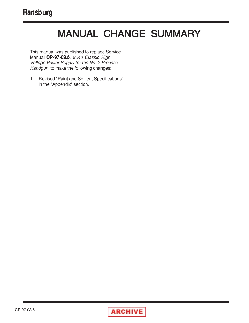 Manual change summary, Manual | Ransburg 9040 Classic Power Supply _NO2 Gun 76657-14, -142 User Manual | Page 39 / 40