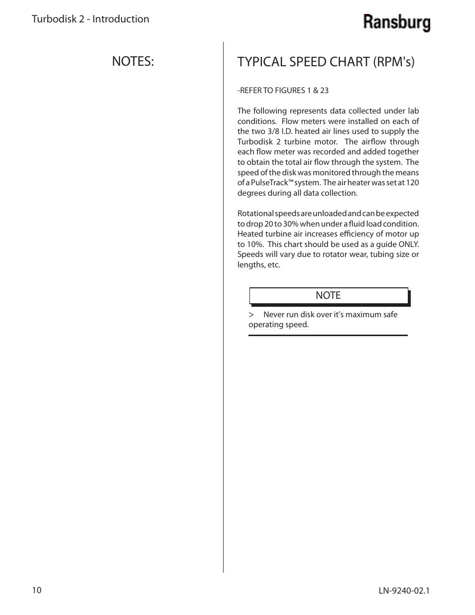 Typical speed chart (rpm's) | Ransburg Turbodisk 2 Assembly 78715 User Manual | Page 14 / 82