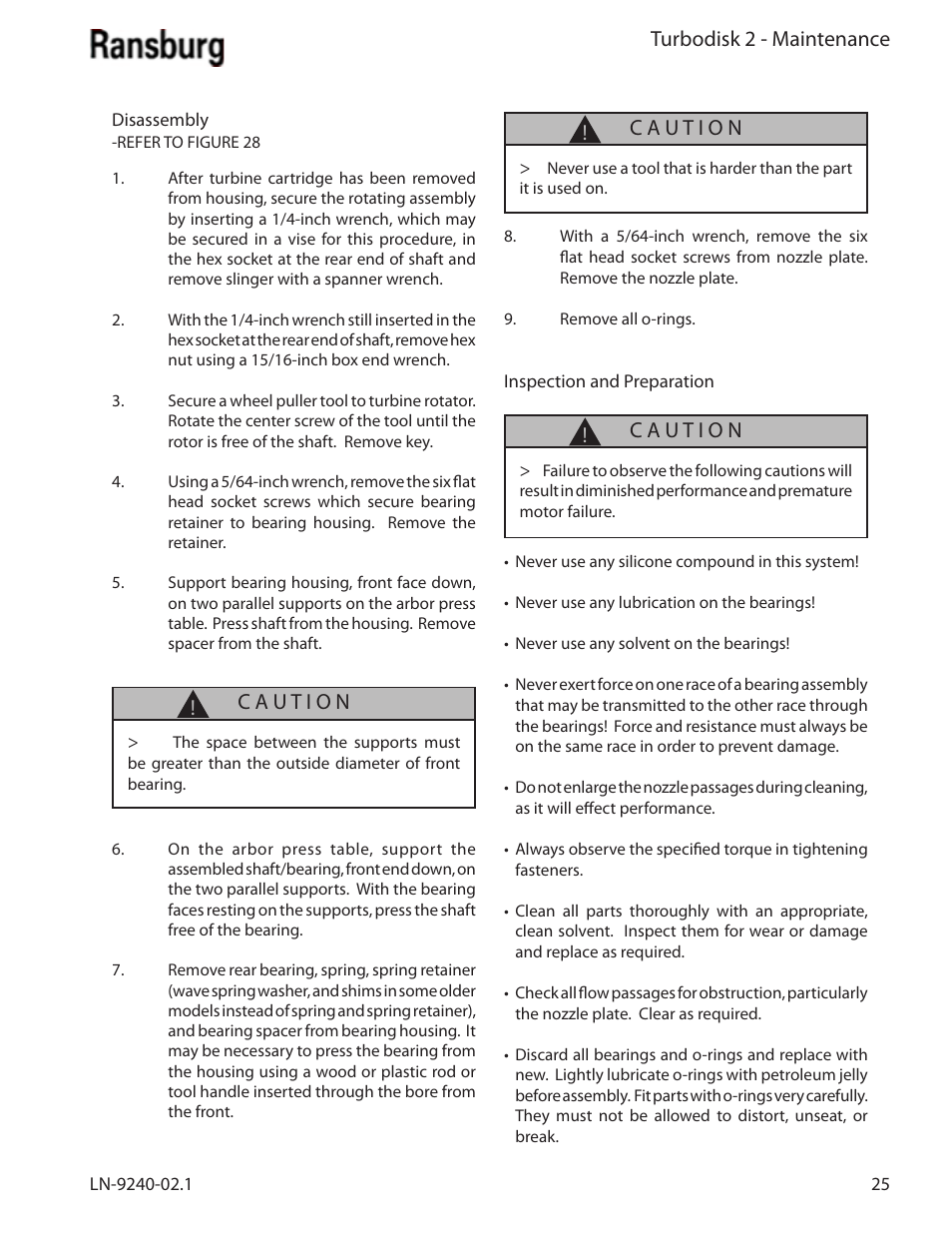 Turbodisk 2 - maintenance | Ransburg Turbodisk 2 Assembly 78715 User Manual | Page 29 / 82