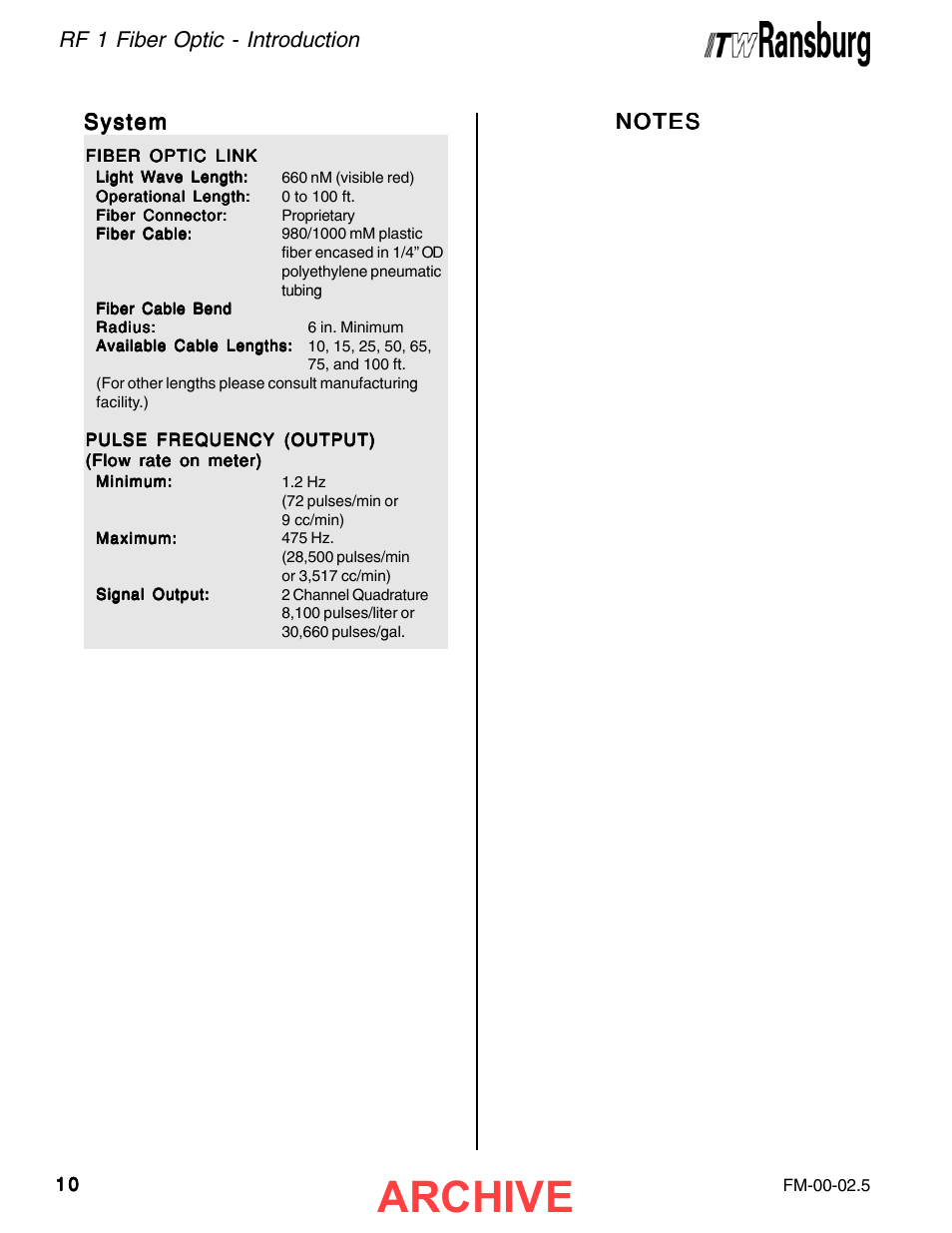 Archive, Rf 1 fiber optic - introduction | Ransburg RF1 FiberOptic Meter 77786-XX, A11516-XX User Manual | Page 14 / 40