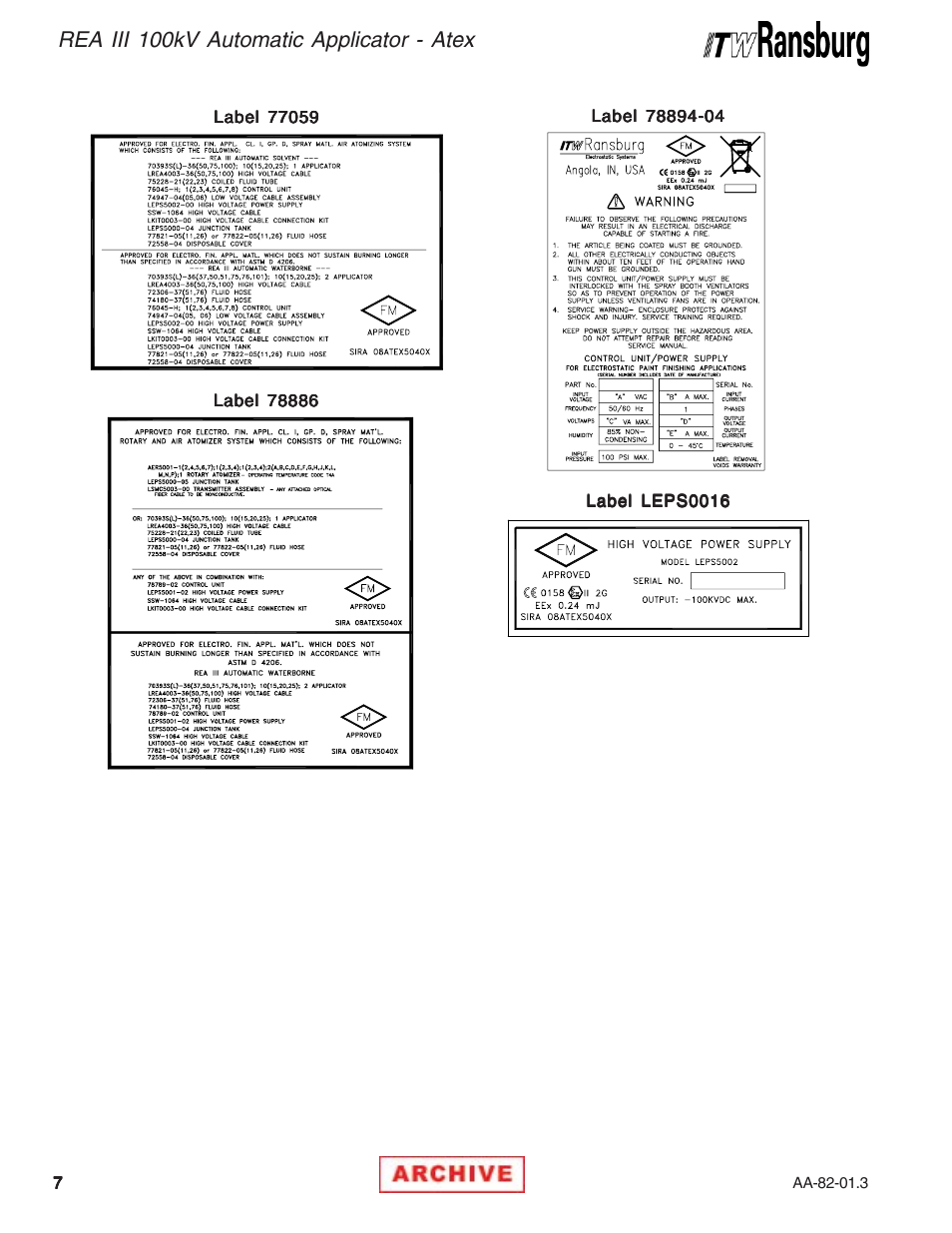 Rea iii 100kv automatic applicator - atex | Ransburg REA III Auto Applicator 70393 User Manual | Page 10 / 50