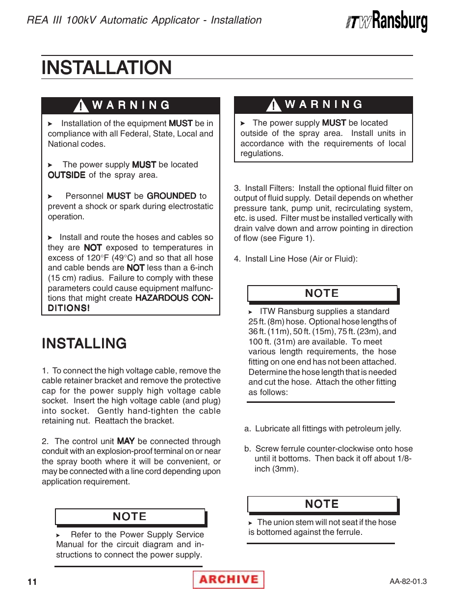 Installation, Inst, Inst installing alling alling alling alling | Ransburg REA III Auto Applicator 70393 User Manual | Page 14 / 50