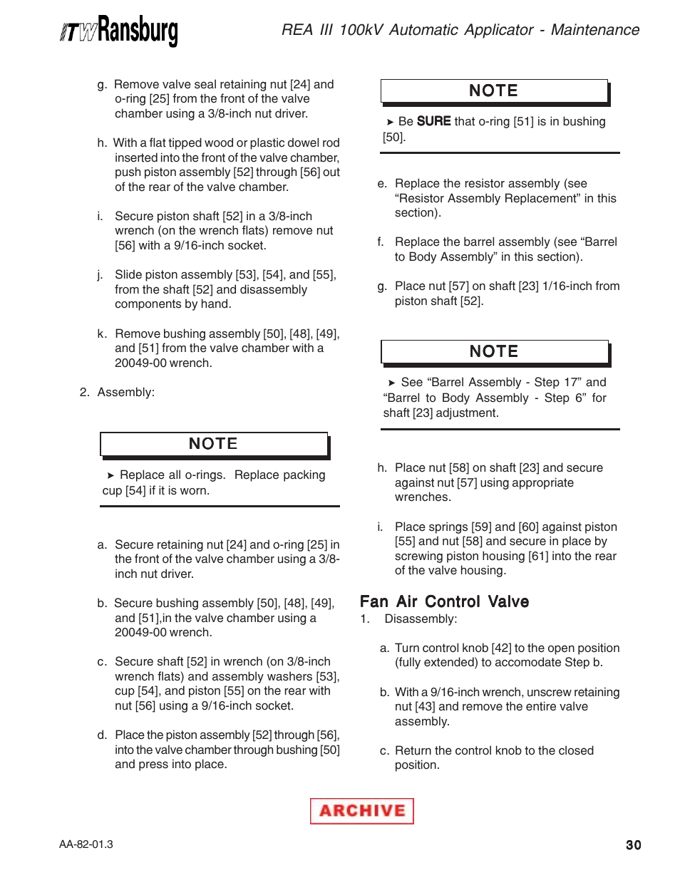 Rea iii 100kv automatic applicator - maintenance | Ransburg REA III Auto Applicator 70393 User Manual | Page 33 / 50