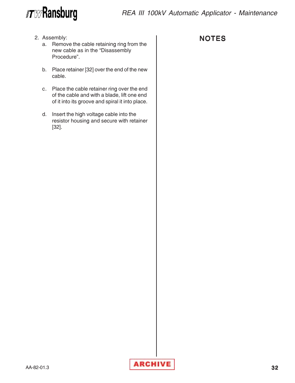 Rea iii 100kv automatic applicator - maintenance | Ransburg REA III Auto Applicator 70393 User Manual | Page 35 / 50