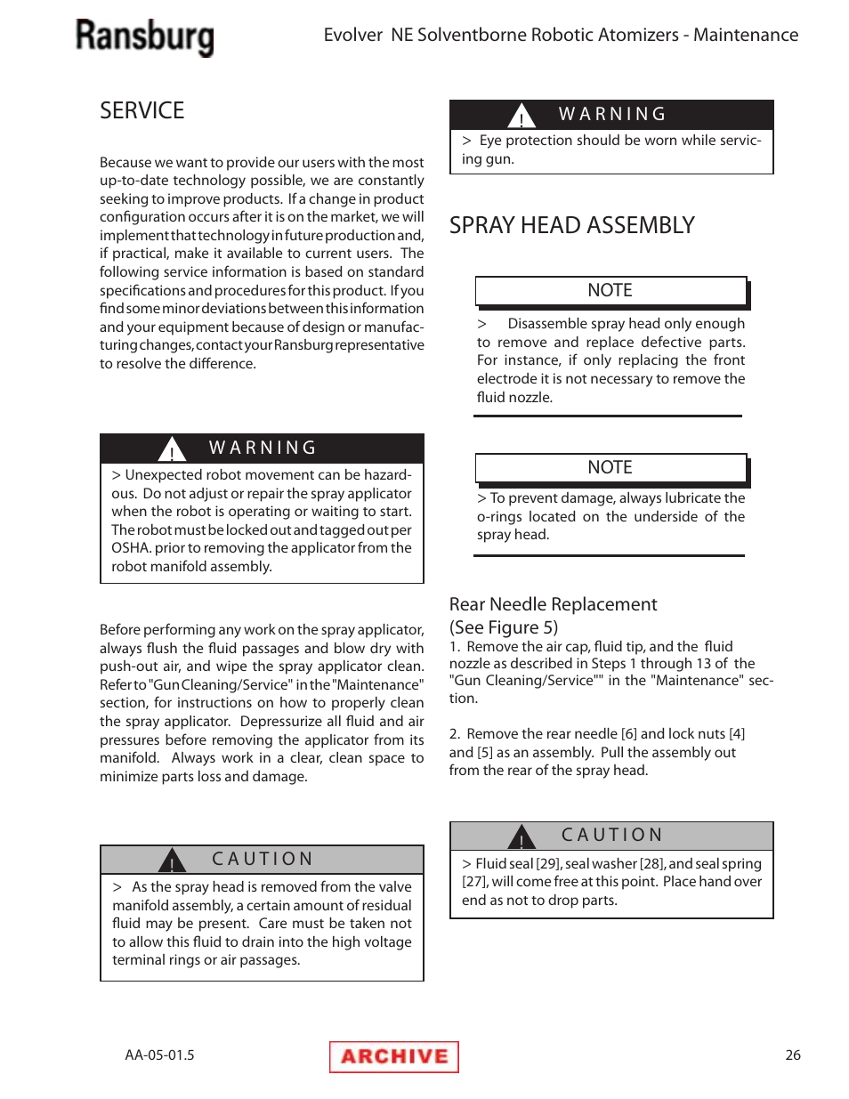 Service, Spray head assembly | Ransburg Evolver NE A11279-XX, A11281-XX, A11775-XX, A11776-XX User Manual | Page 31 / 70