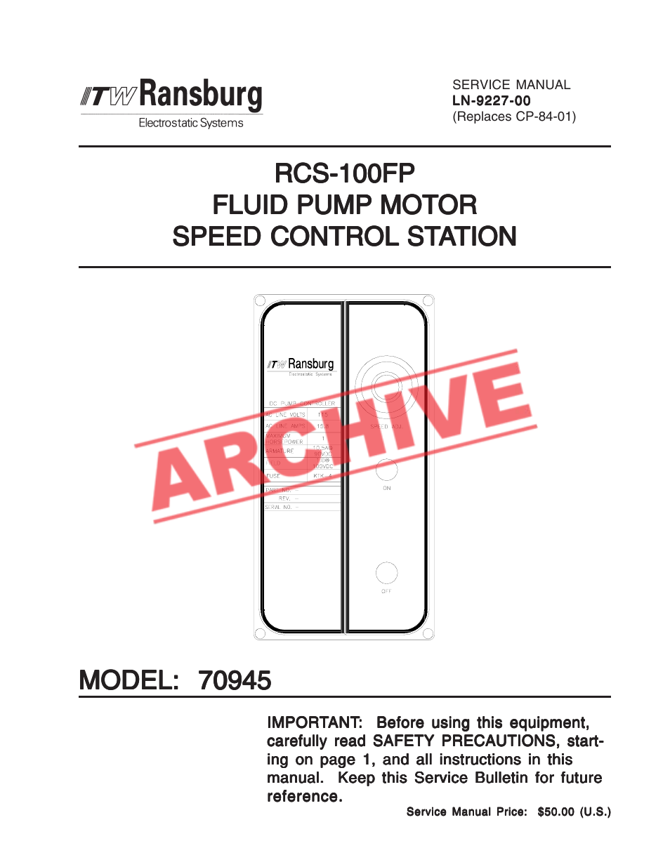 Ransburg RCS-100FP Fluid Pump Kit 70945 User Manual | 28 pages