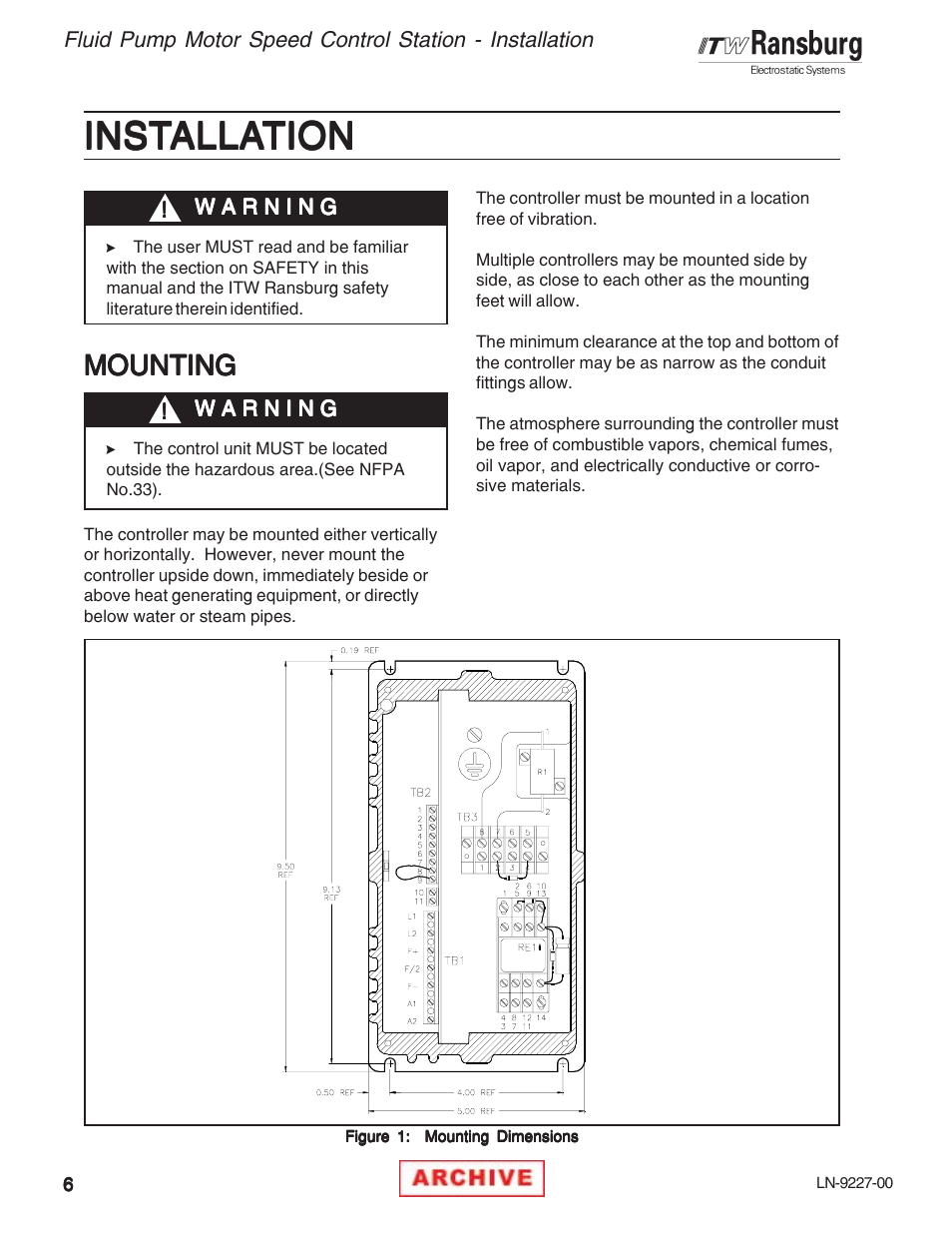 Inst, Mounting | Ransburg RCS-100FP Fluid Pump Kit 70945 User Manual | Page 10 / 28