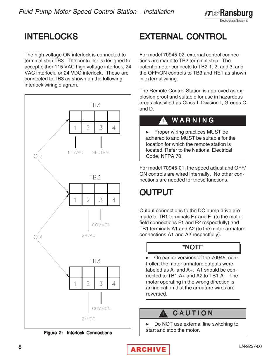 Interlocks, External control, Output | Ransburg RCS-100FP Fluid Pump Kit 70945 User Manual | Page 12 / 28