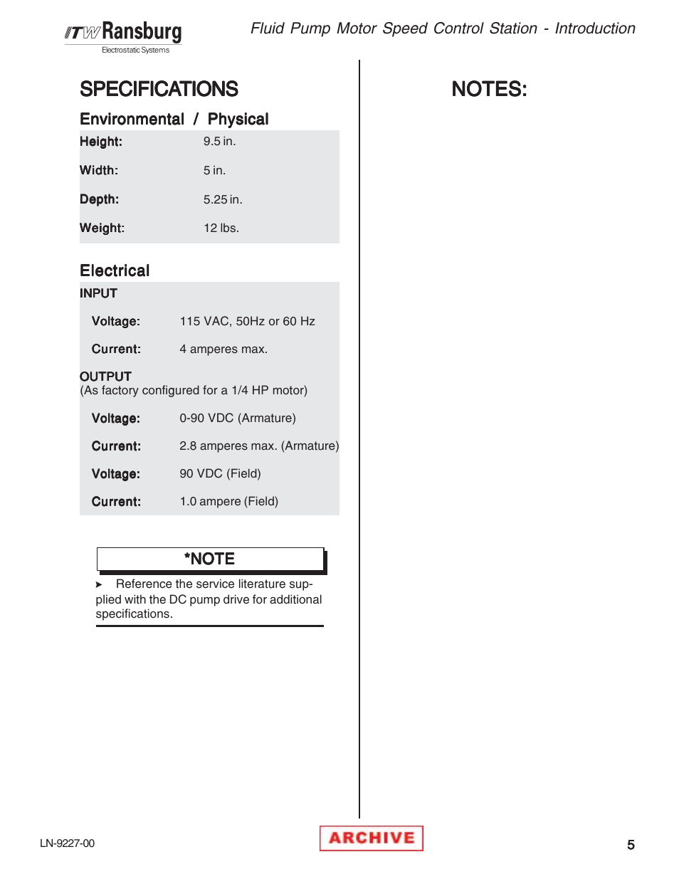 Specifica, Specifica specifications tions tions tions tions | Ransburg RCS-100FP Fluid Pump Kit 70945 User Manual | Page 9 / 28