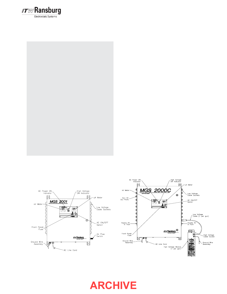 Archive, Specifica, Specifica specifications tions tions tions tions | Mgs multi-gun source - introduction | Ransburg MGS Multi-Gun Source 76789, 77046 User Manual | Page 9 / 40