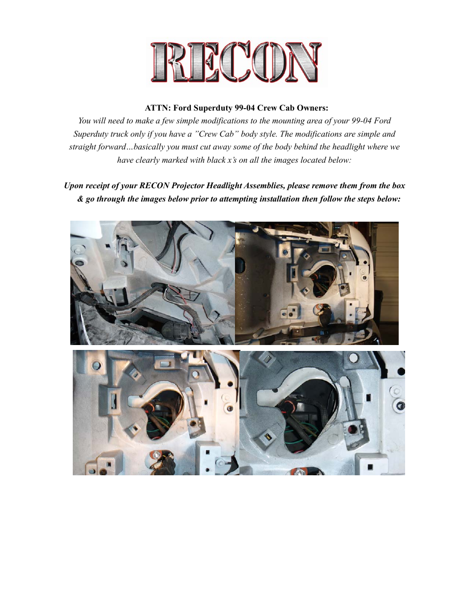 RECON Projector Headlight (Ford Superduty 99-04) User Manual | 3 pages