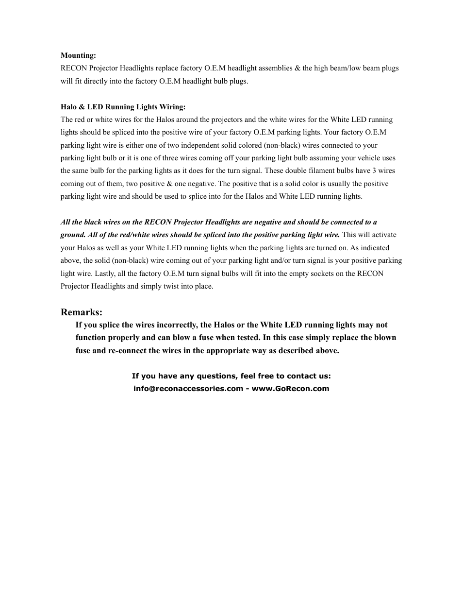 RECON Projector Headlight (Ford Superduty 99-04) User Manual | Page 3 / 3