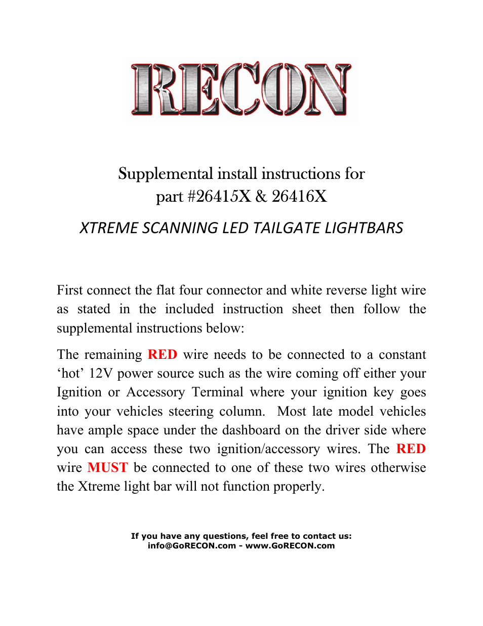 RECON 26416X XTREME SCANNING LED Tailgate Light bar User Manual | 1 page