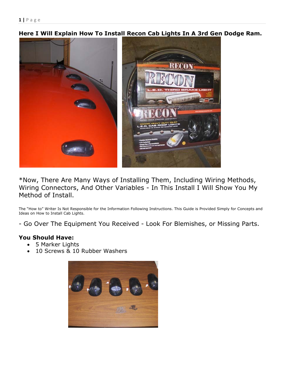 RECON 264146 RAM Cab Light (Dodge) User Manual | 16 pages