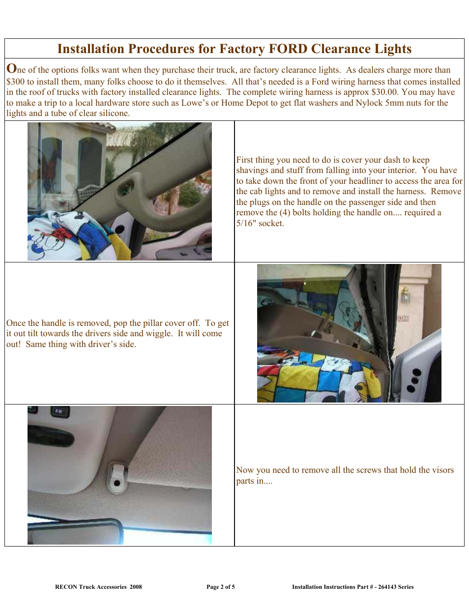 RECON 264143 Cab Lights (Ford F-Series) User Manual | Page 2 / 5