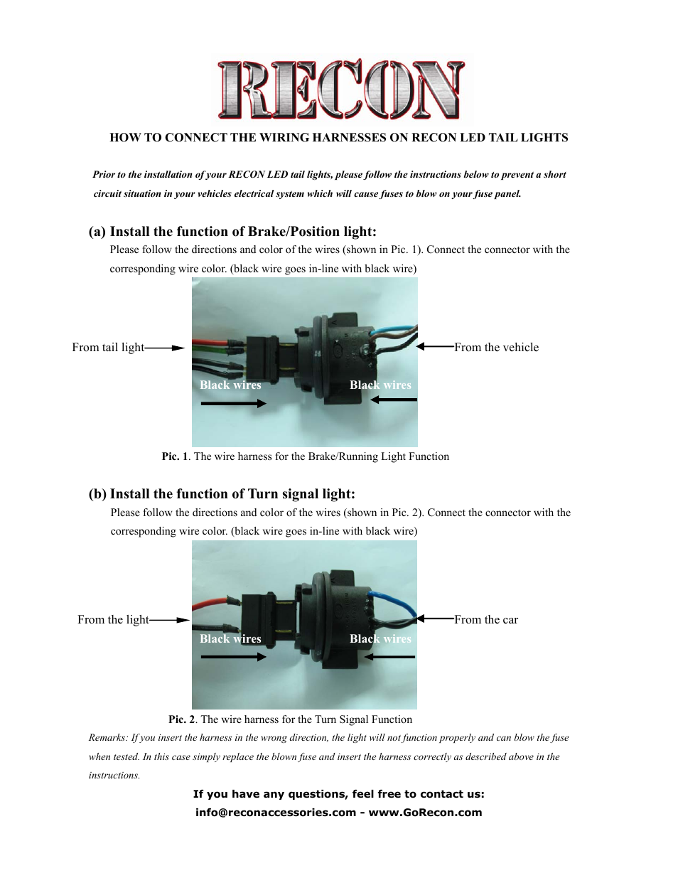 RECON LED Tail Lights to factory harnesses User Manual | 1 page