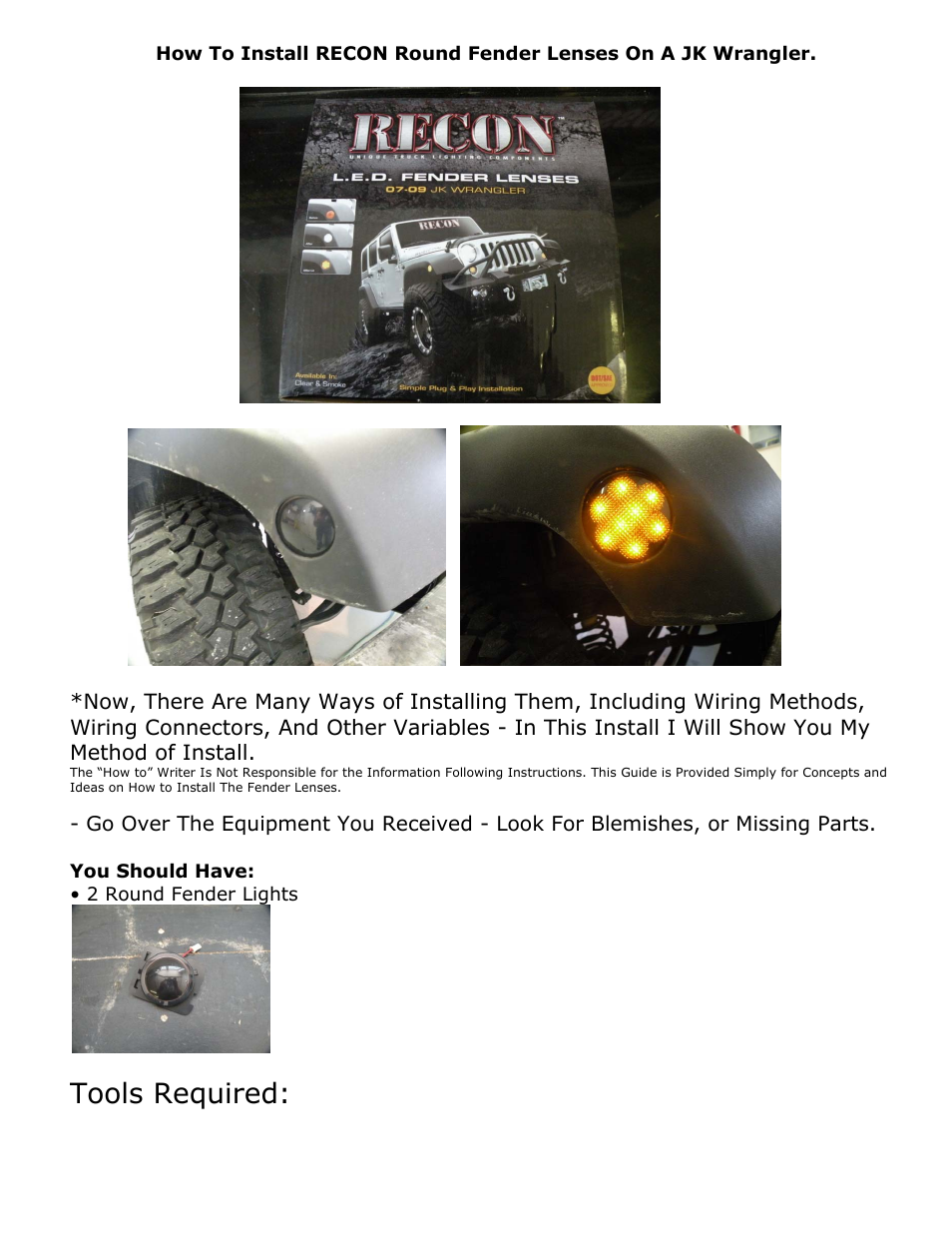RECON 264135BK & CL Round Fender Lenses (Jeep Wrangler JK) User Manual | 9 pages