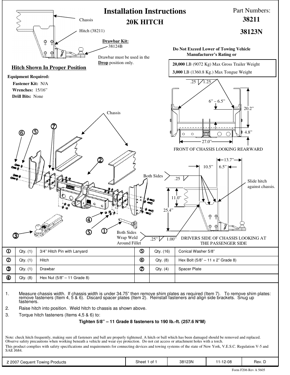 Reese 38211 CLASS V SUPER TITAN User Manual | 1 page