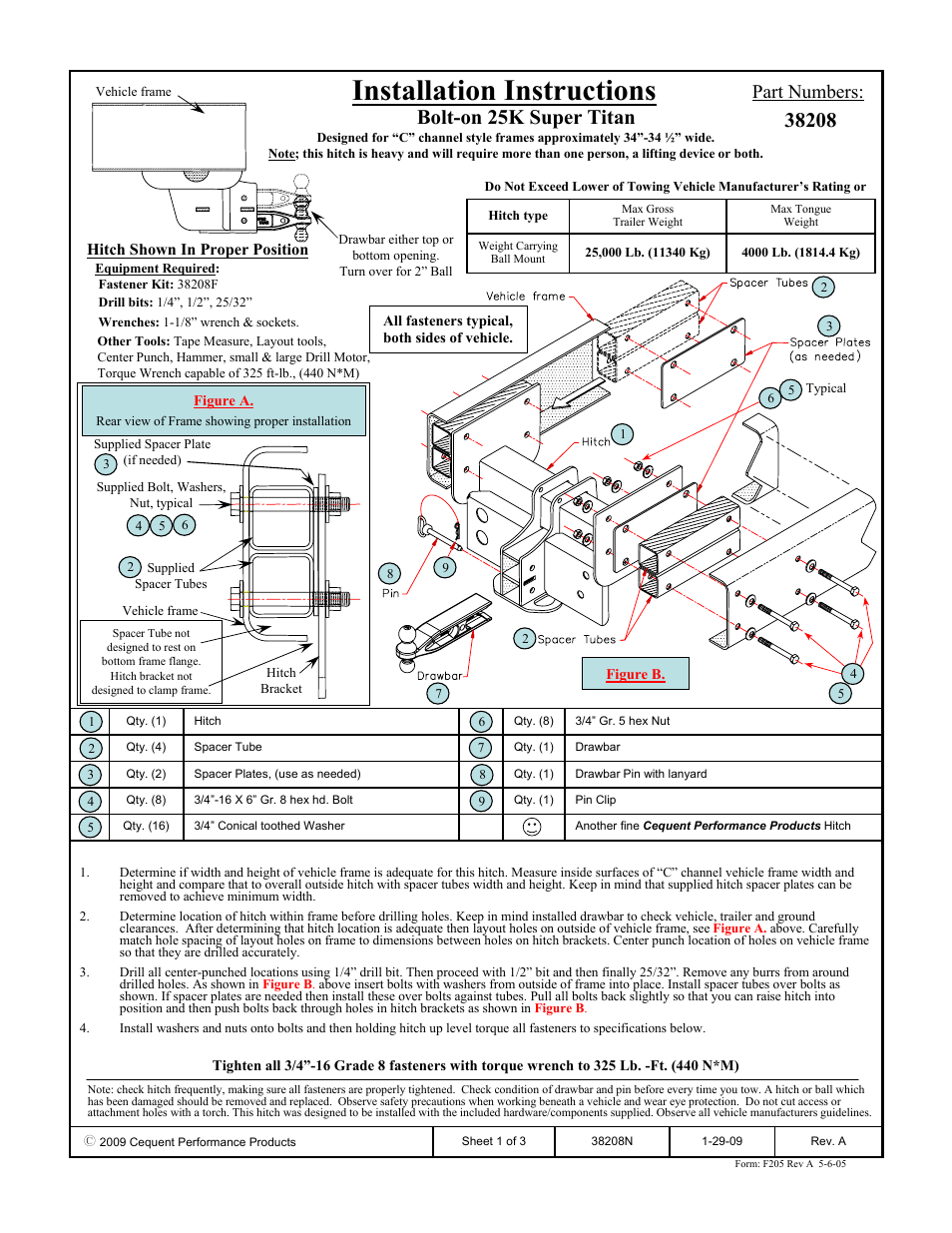 Reese 38208 CLASS V SUPER TITAN User Manual | 3 pages