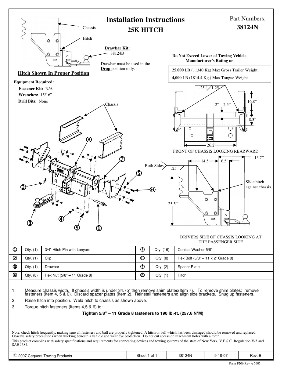 Reese 38124 CLASS V SUPER TITAN User Manual | 1 page