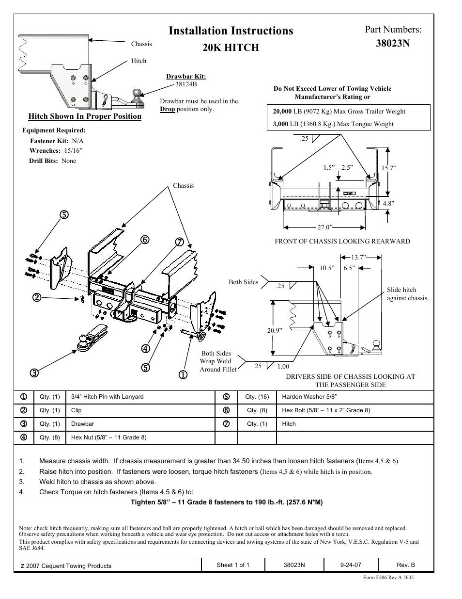 Reese 38023 CLASS V SUPER TITAN User Manual | 1 page