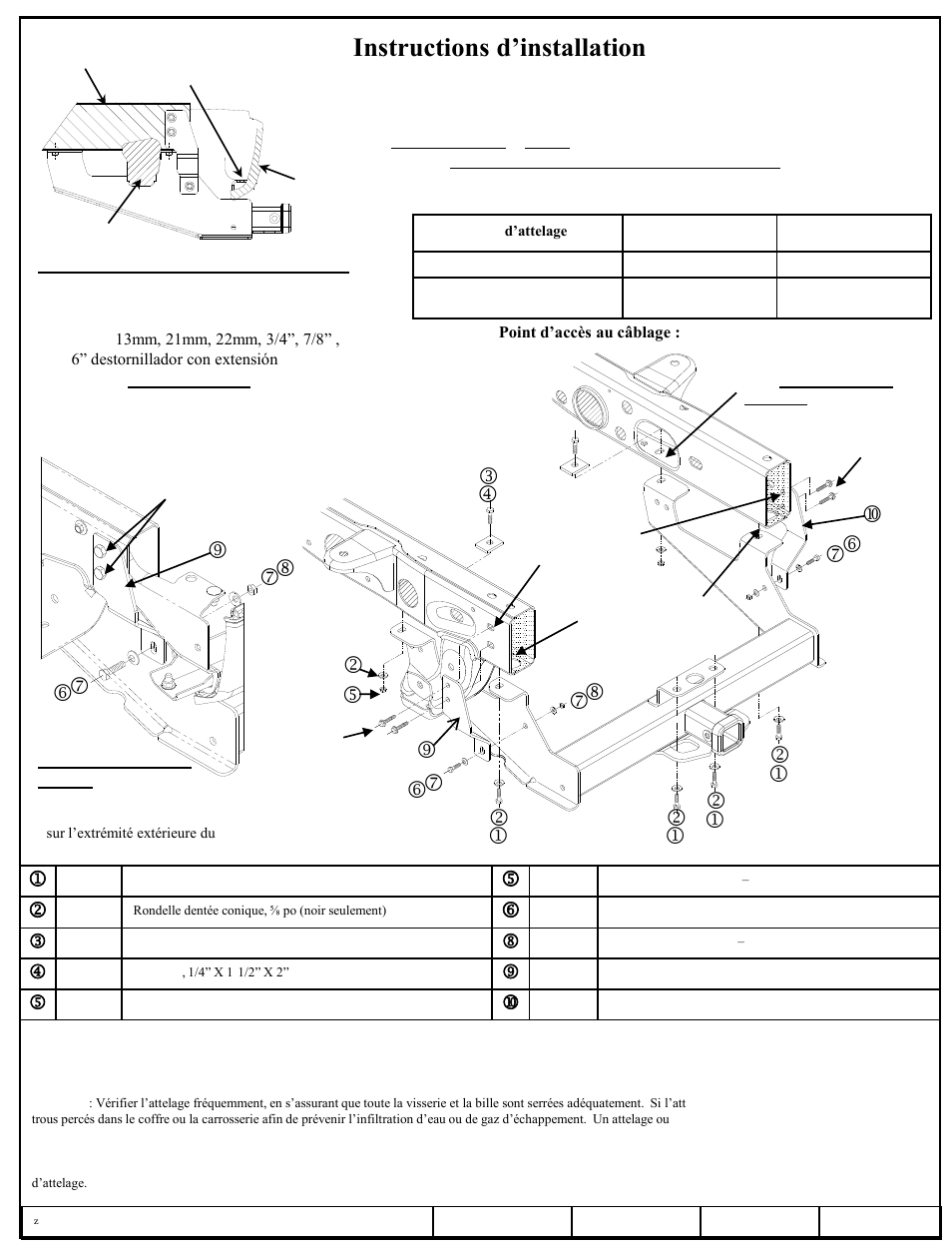 Instructions d’installation, Po pq, Kl m k po pq k n | Numéros de pièces | Reese 45300 TITAN RECEIVER User Manual | Page 3 / 6