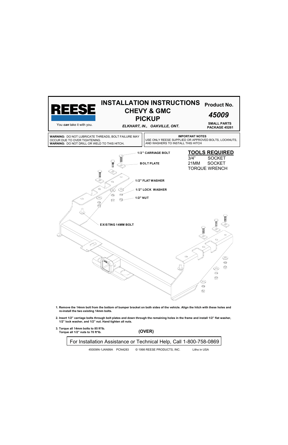 Reese 45009 TITAN RECEIVER User Manual | 2 pages