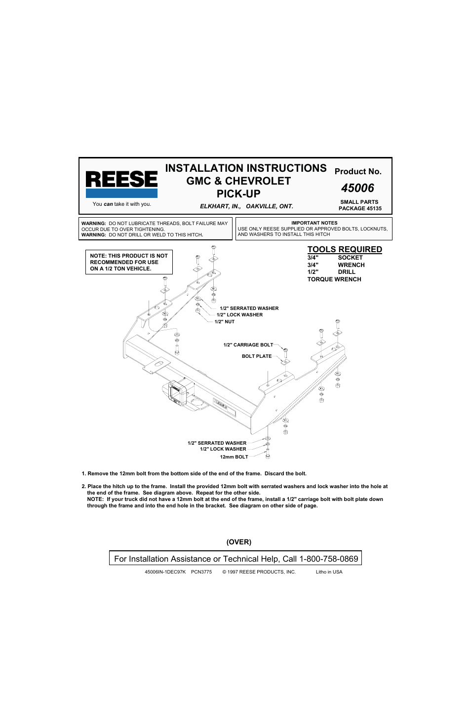 Reese 45006 TITAN RECEIVER User Manual | 2 pages