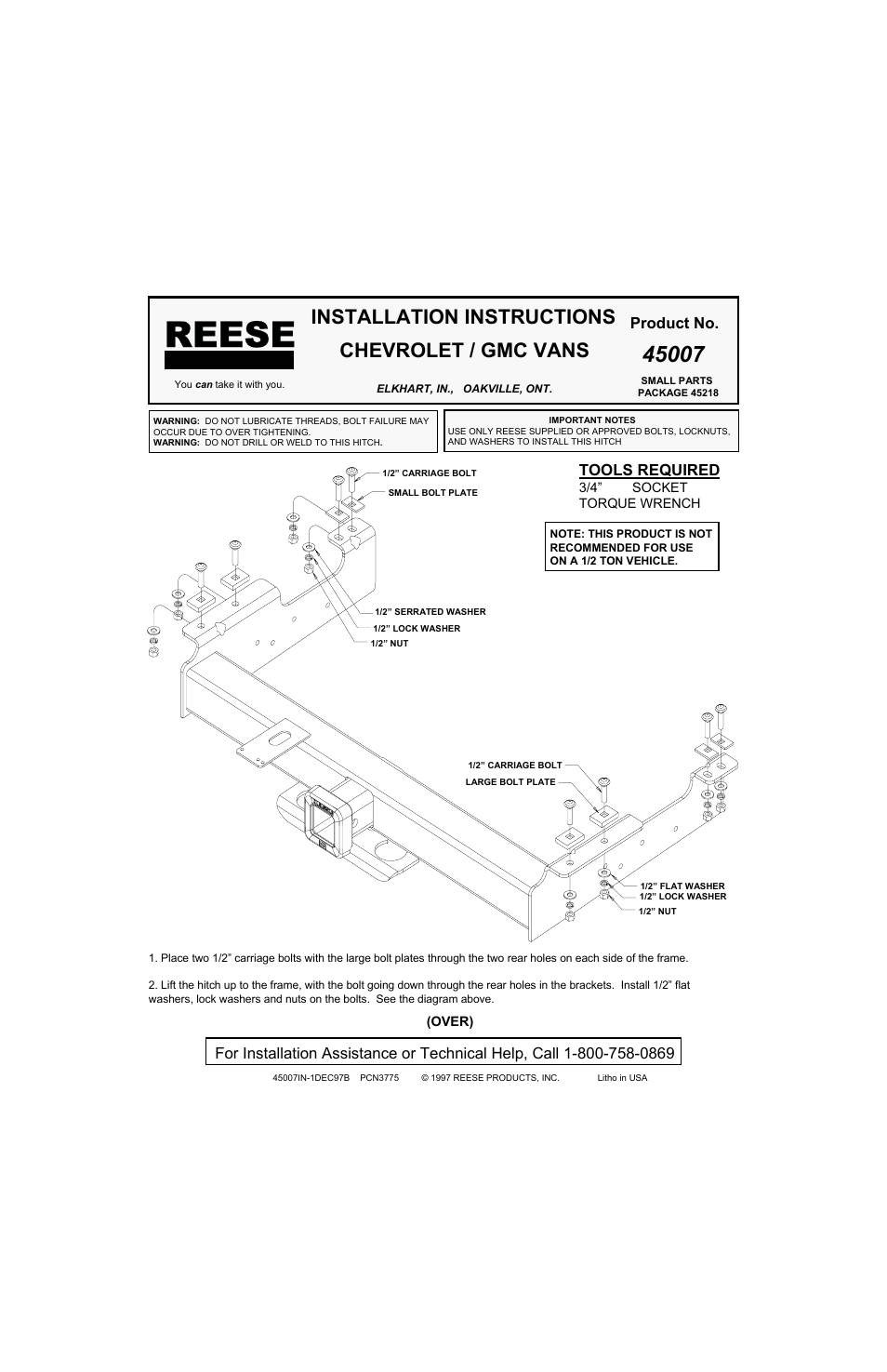 Reese 45007 TITAN RECEIVER User Manual | 2 pages
