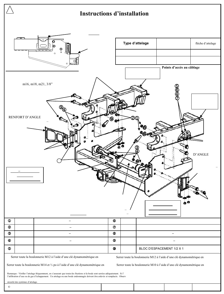 Instructions d’installation, Numéros de pièces | Reese 45299 TITAN RECEIVER User Manual | Page 3 / 6