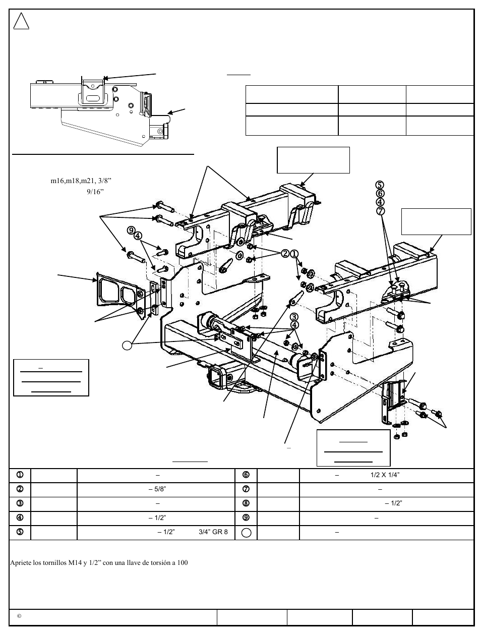 Instrucciones de instalación, Números de partes | Reese 45299 TITAN RECEIVER User Manual | Page 5 / 6