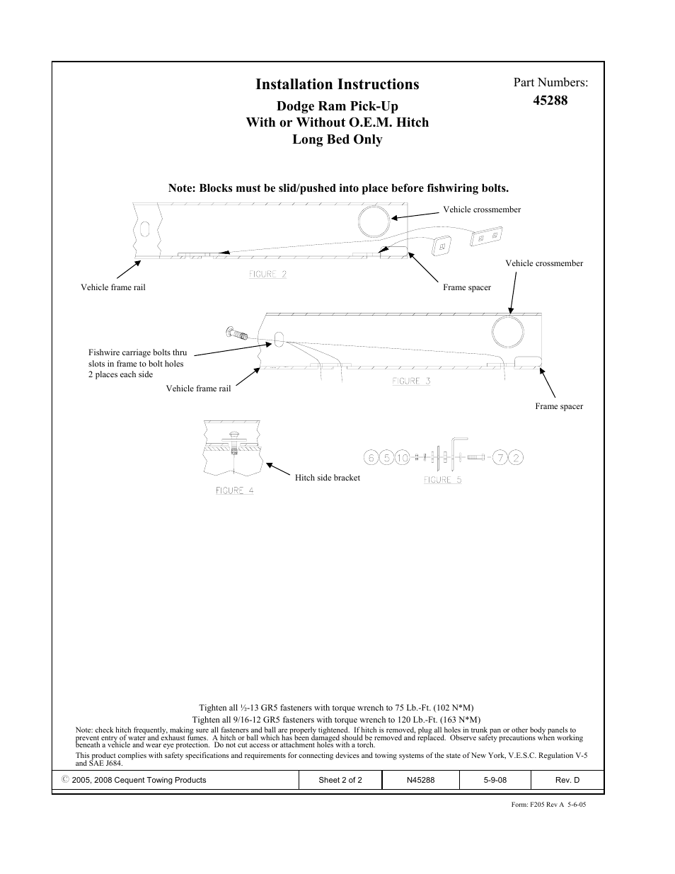 Installation instructions, Part numbers | Reese 45288 TITAN RECEIVER User Manual | Page 2 / 2