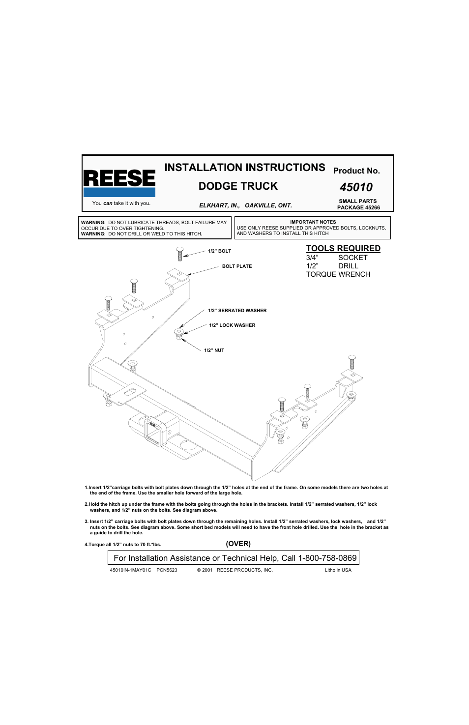 Reese 45010 TITAN RECEIVER User Manual | 2 pages