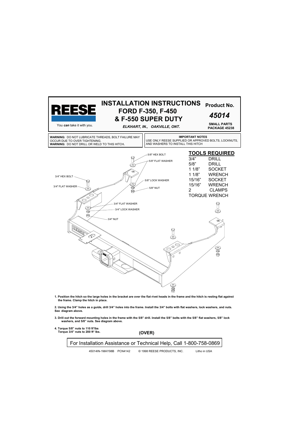 Reese 45014 TITAN RECEIVER User Manual | 2 pages