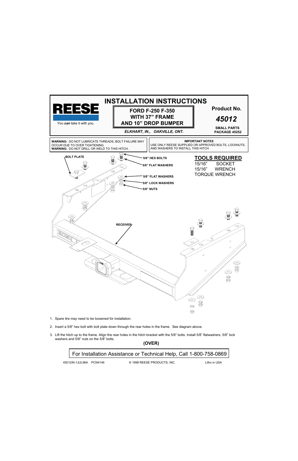 Reese 45012 TITAN RECEIVER User Manual | 2 pages