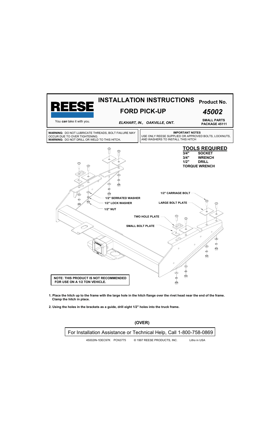 Reese 45002 TITAN RECEIVER User Manual | 2 pages