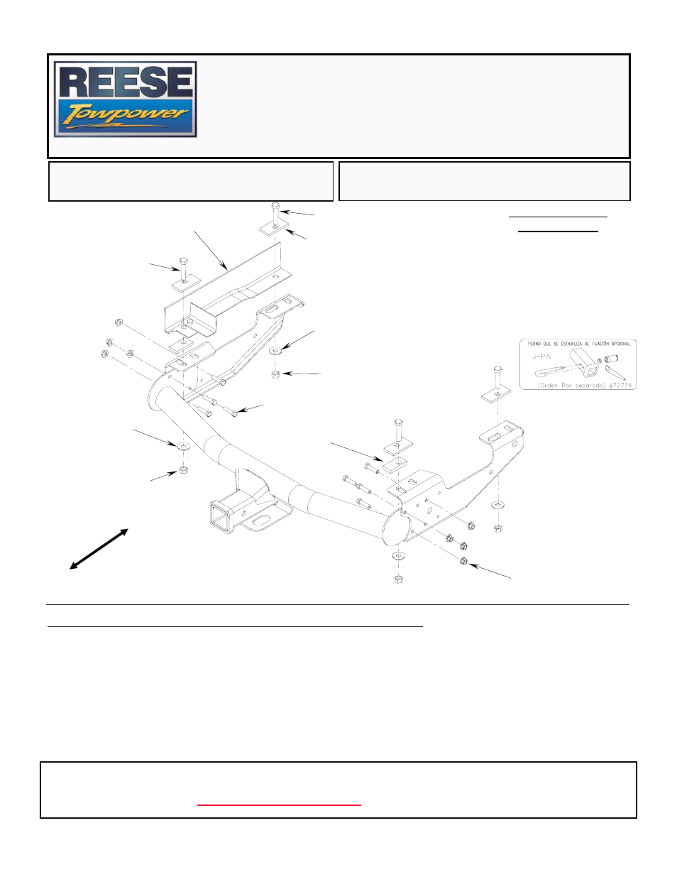 Instrucciones de instalación, Enganche multi-compatible para camionetas, Producto no | Herramientas necesarias | Reese 37069 MULTI-FIT RECEIVER User Manual | Page 19 / 31