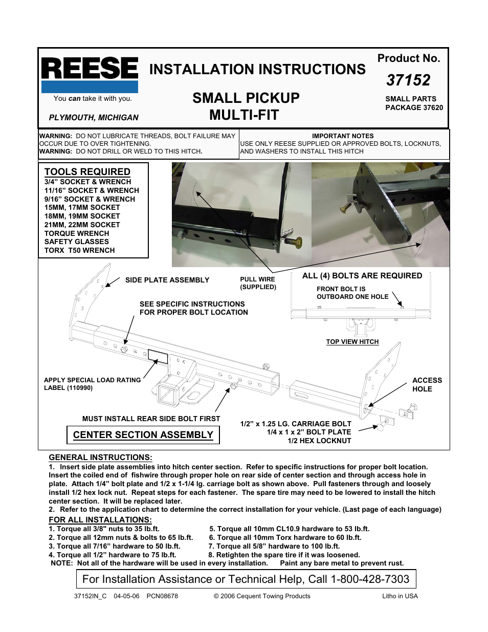 Reese 37152 MULTI-FIT RECEIVER User Manual | 66 pages