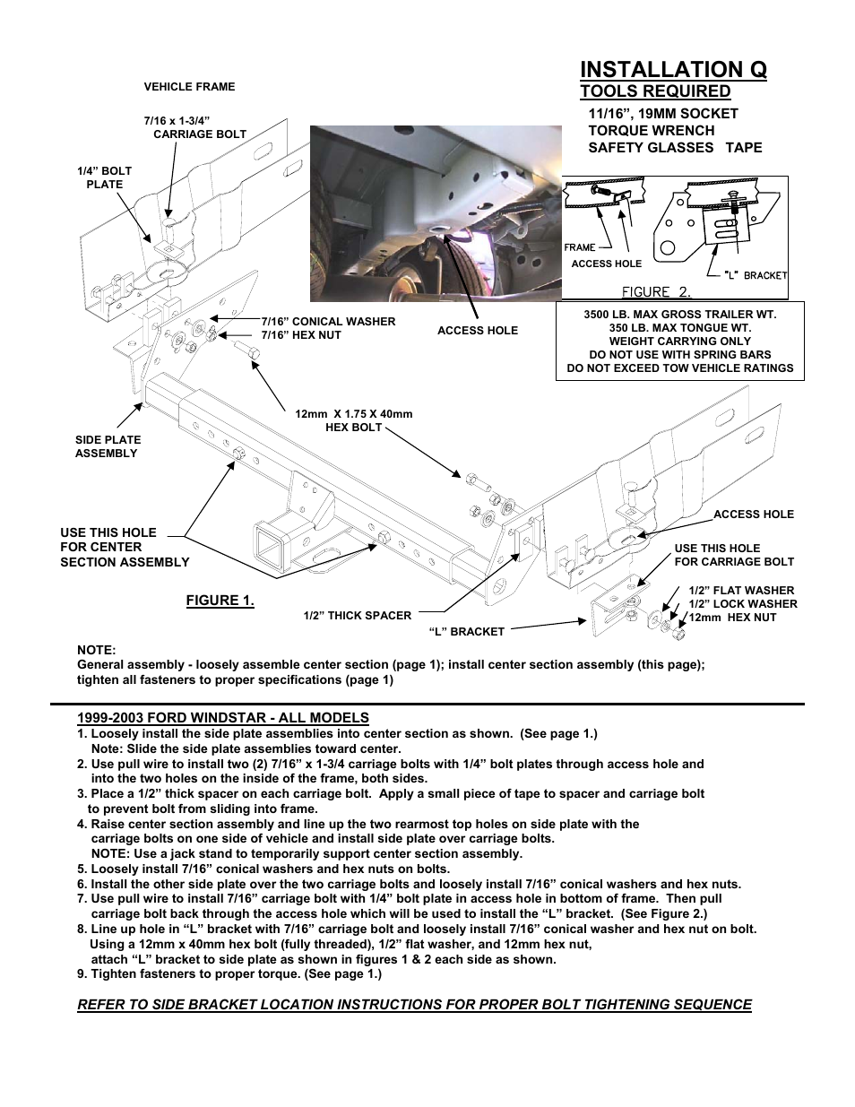 Installation q, Tools required | Reese 37152 MULTI-FIT RECEIVER User Manual | Page 17 / 66