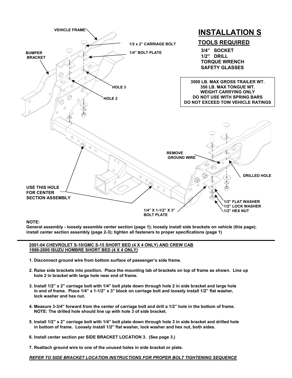 Installation s, Tools required | Reese 37152 MULTI-FIT RECEIVER User Manual | Page 19 / 66