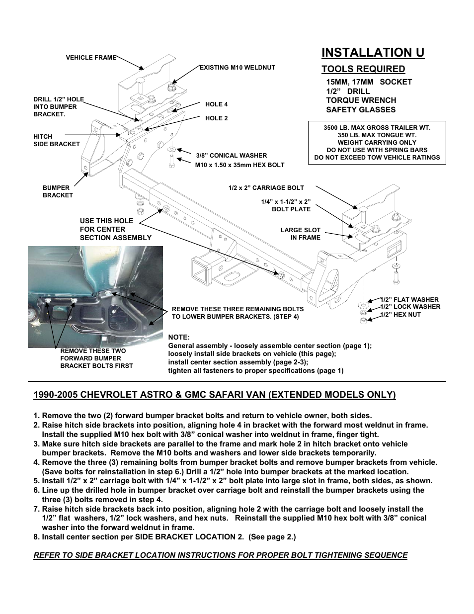 Installation u, Tools required | Reese 37152 MULTI-FIT RECEIVER User Manual | Page 21 / 66