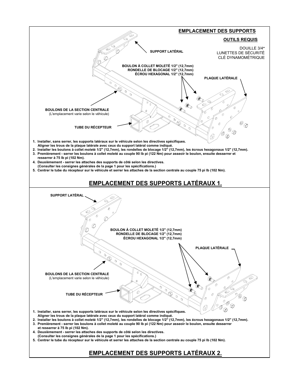 Emplacement des supports latéraux 1, Emplacement des supports latéraux 2, Emplacement des supports | Reese 37152 MULTI-FIT RECEIVER User Manual | Page 24 / 66