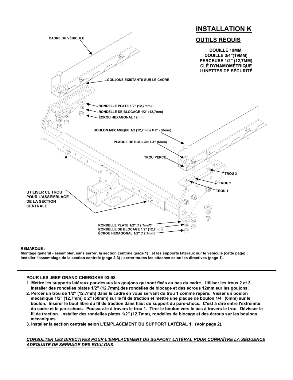 Installation k, Outils requis | Reese 37152 MULTI-FIT RECEIVER User Manual | Page 35 / 66