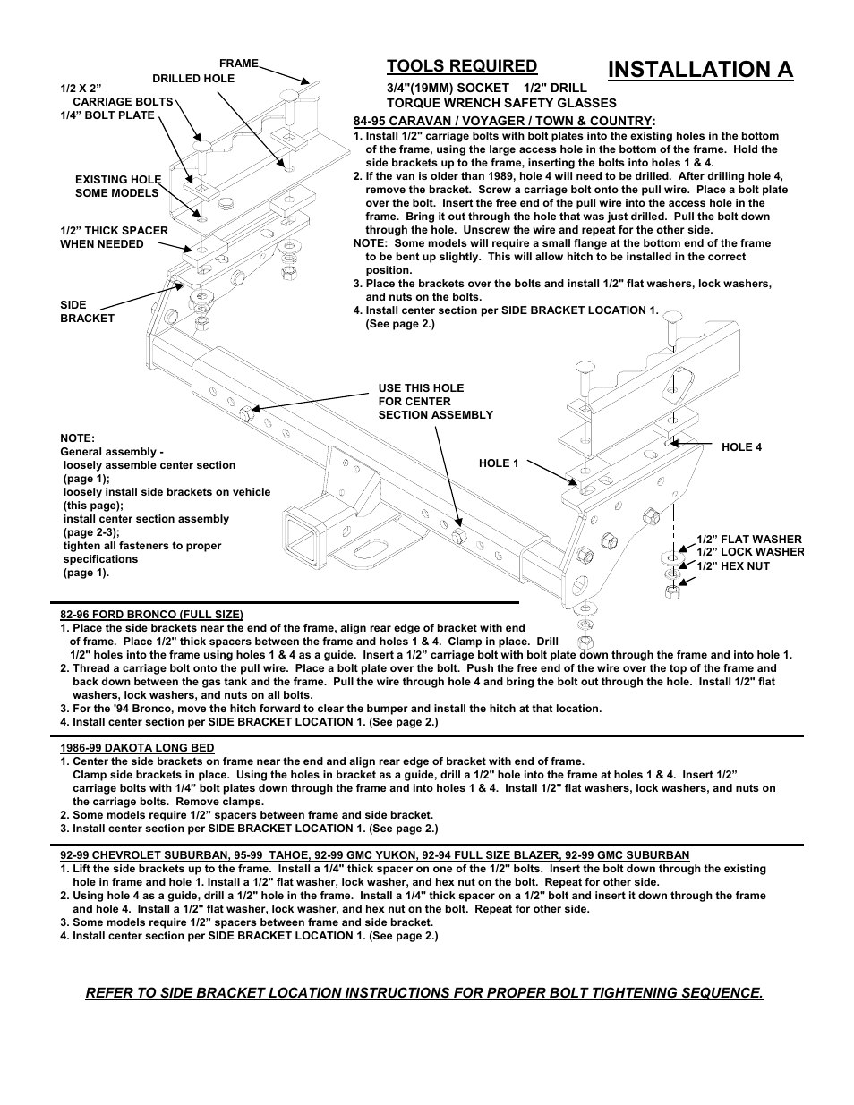 Installation a, Tools required | Reese 37152 MULTI-FIT RECEIVER User Manual | Page 4 / 66