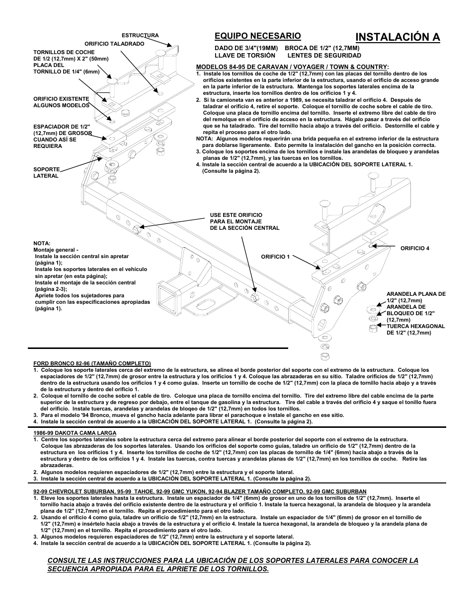 Instalación a, Equipo necesario | Reese 37152 MULTI-FIT RECEIVER User Manual | Page 48 / 66