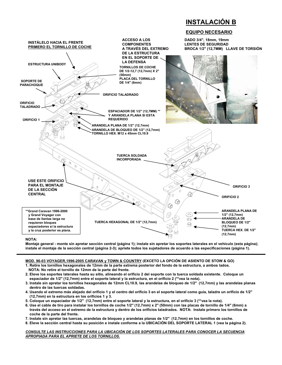 Instalación b, Equipo necesario | Reese 37152 MULTI-FIT RECEIVER User Manual | Page 49 / 66