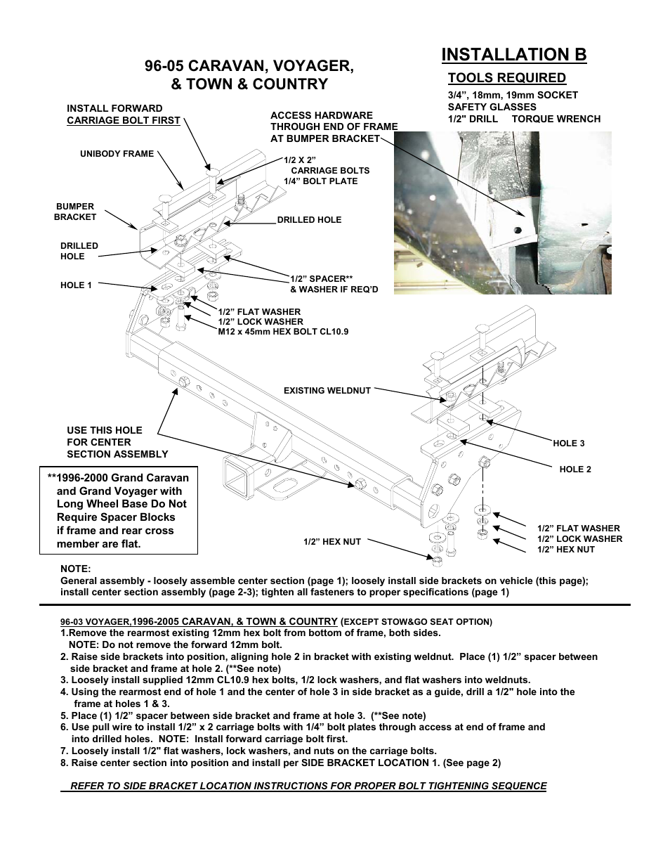 Installation b, 05 caravan, voyager, & town & country, Tools required | Reese 37152 MULTI-FIT RECEIVER User Manual | Page 5 / 66
