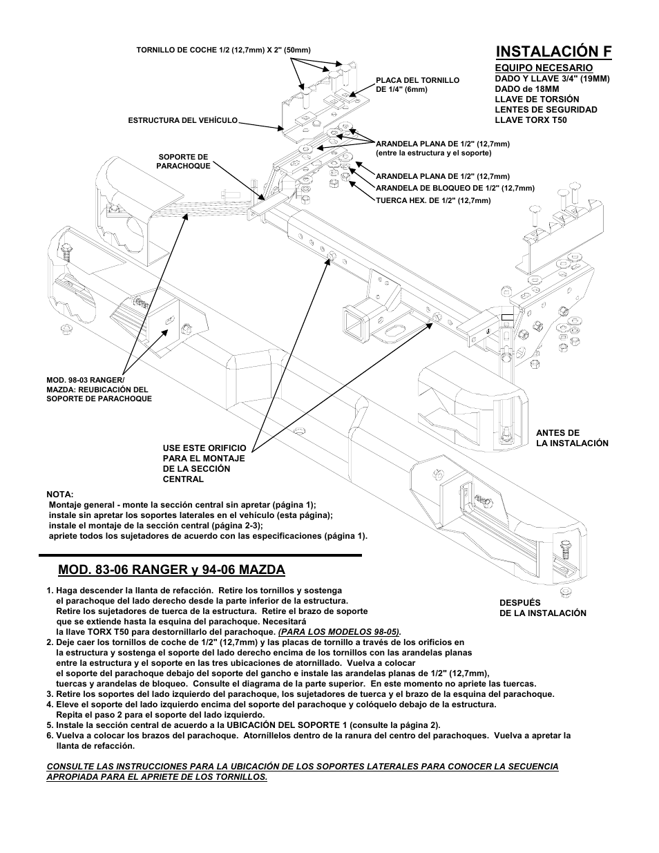 Instalación f | Reese 37152 MULTI-FIT RECEIVER User Manual | Page 52 / 66