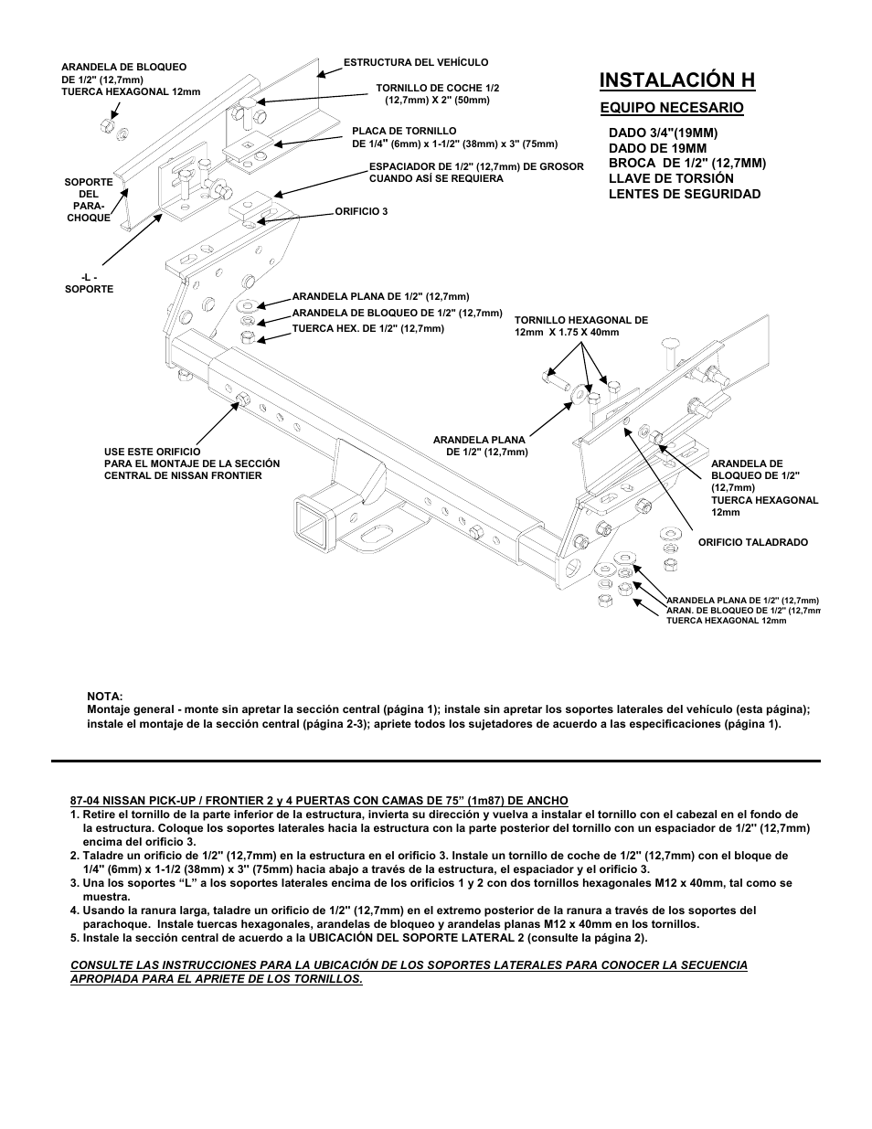 Instalación h, Equipo necesario | Reese 37152 MULTI-FIT RECEIVER User Manual | Page 54 / 66